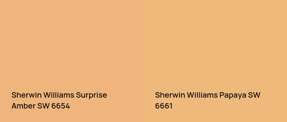 Sherwin Williams Surprise Amber SW 6654 vs Sherwin Williams Papaya SW 6661