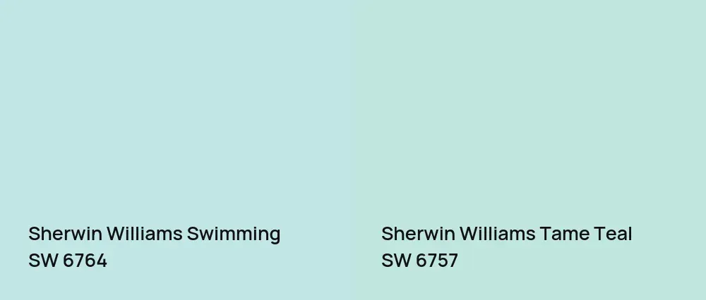 Sherwin Williams Swimming SW 6764 vs Sherwin Williams Tame Teal SW 6757