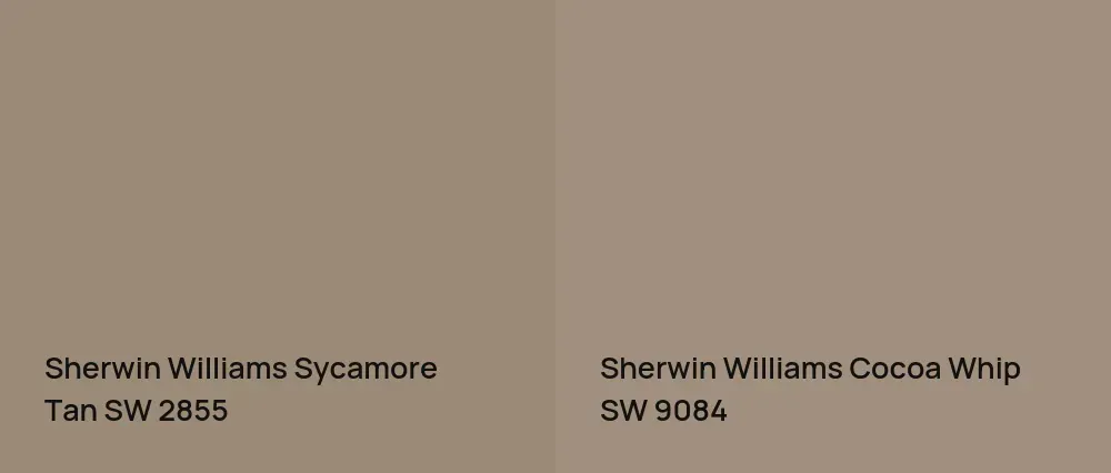Sherwin Williams Sycamore Tan SW 2855 vs Sherwin Williams Cocoa Whip SW 9084