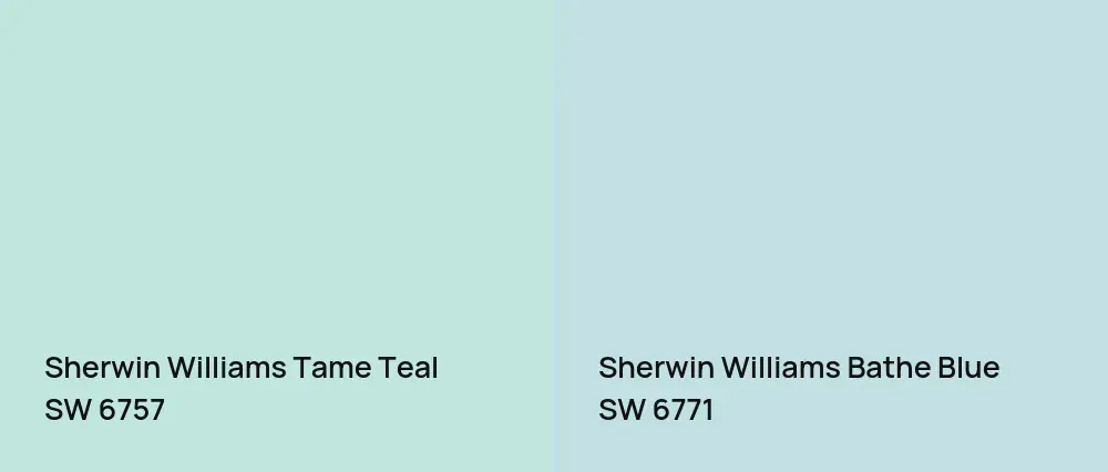 Sherwin Williams Tame Teal SW 6757 vs Sherwin Williams Bathe Blue SW 6771
