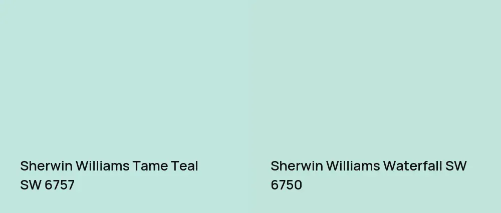 Sherwin Williams Tame Teal SW 6757 vs Sherwin Williams Waterfall SW 6750