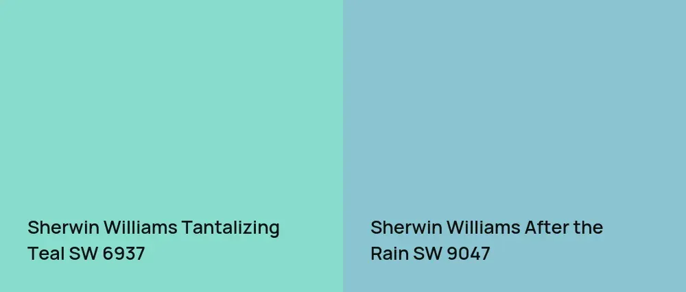 Sherwin Williams Tantalizing Teal SW 6937 vs Sherwin Williams After the Rain SW 9047