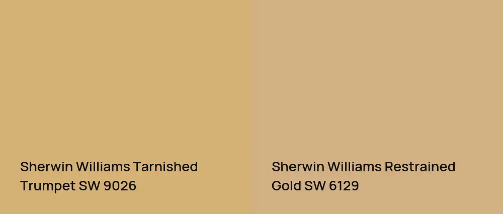 Sherwin Williams Tarnished Trumpet SW 9026 vs Sherwin Williams Restrained Gold SW 6129