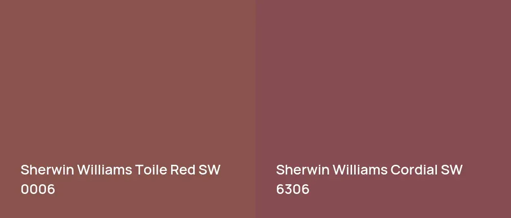 Sherwin Williams Toile Red SW 0006 vs Sherwin Williams Cordial SW 6306