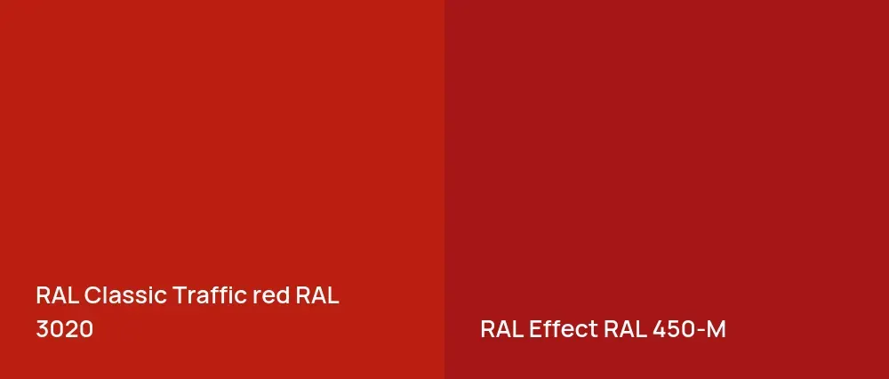 RAL Classic  Traffic red RAL 3020 vs RAL Effect  RAL 450-M