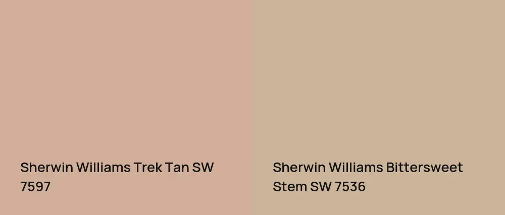Sherwin Williams Trek Tan SW 7597 vs Sherwin Williams Bittersweet Stem SW 7536