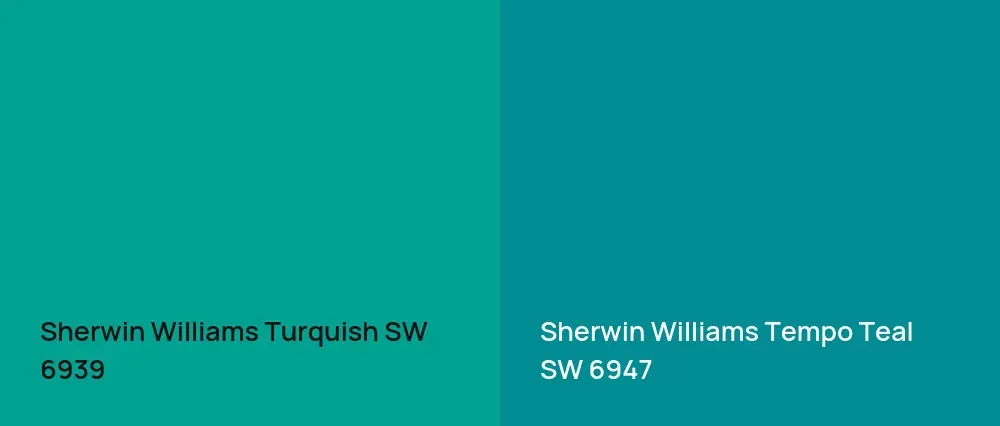 Sherwin Williams Turquish SW 6939 vs Sherwin Williams Tempo Teal SW 6947