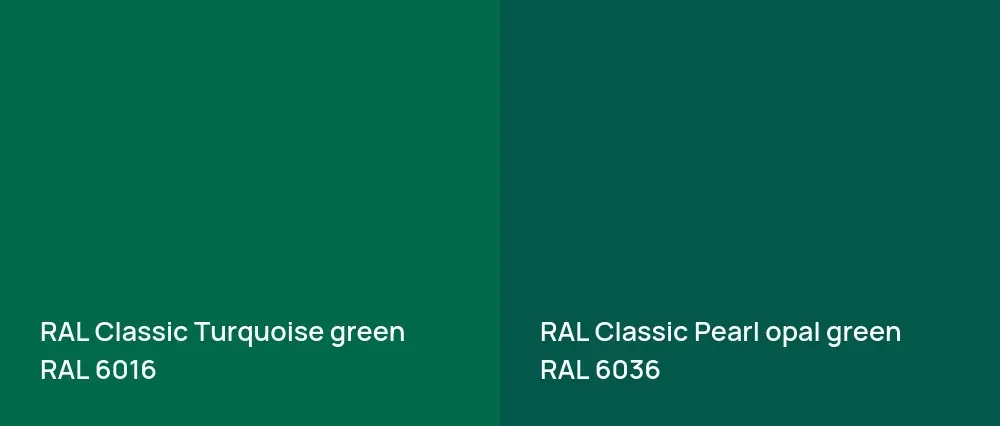RAL Classic  Turquoise green RAL 6016 vs RAL Classic  Pearl opal green RAL 6036