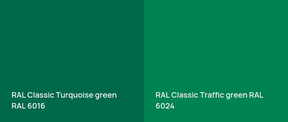 RAL Classic  Turquoise green RAL 6016 vs RAL Classic  Traffic green RAL 6024