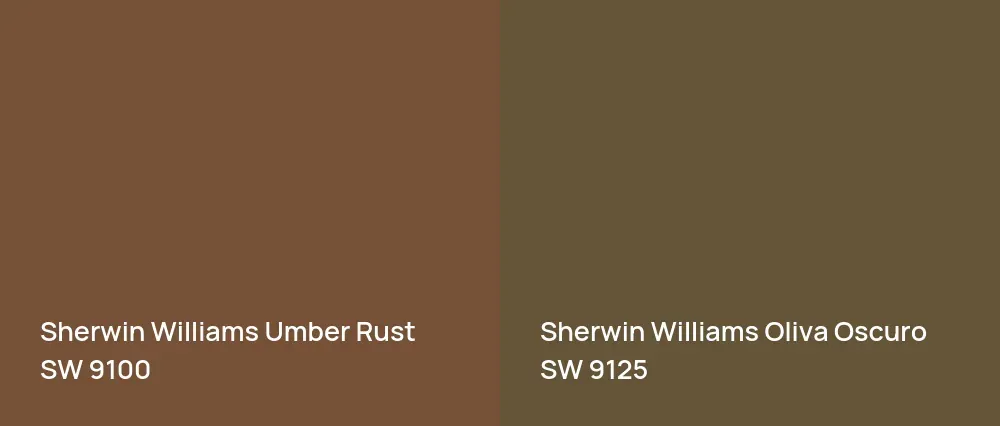 Sherwin Williams Umber Rust SW 9100 vs Sherwin Williams Oliva Oscuro SW 9125