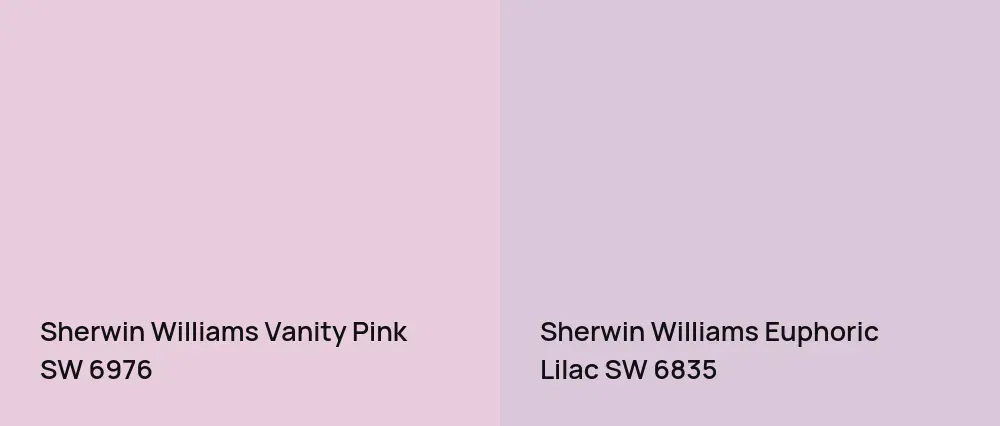Sherwin Williams Vanity Pink SW 6976 vs Sherwin Williams Euphoric Lilac SW 6835
