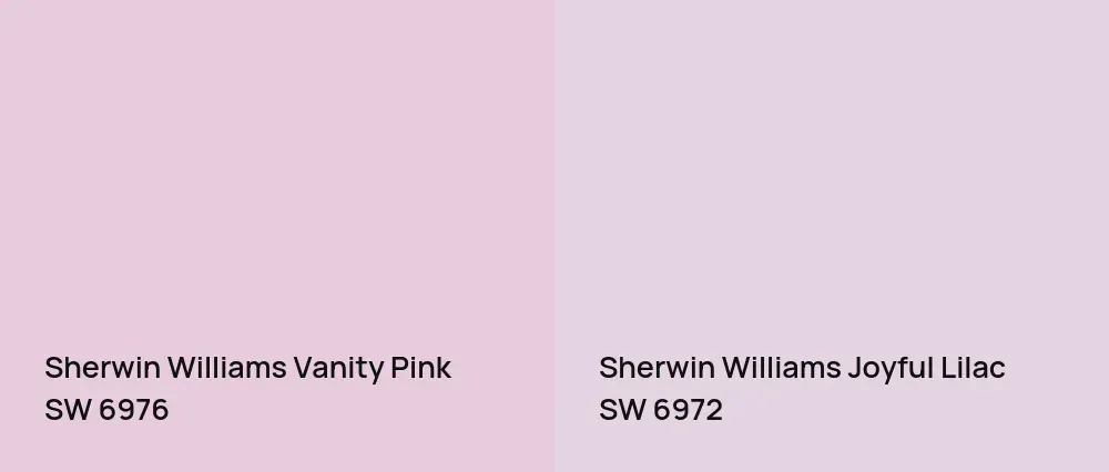Sherwin Williams Vanity Pink SW 6976 vs Sherwin Williams Joyful Lilac SW 6972