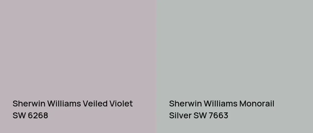 Sherwin Williams Veiled Violet SW 6268 vs Sherwin Williams Monorail Silver SW 7663