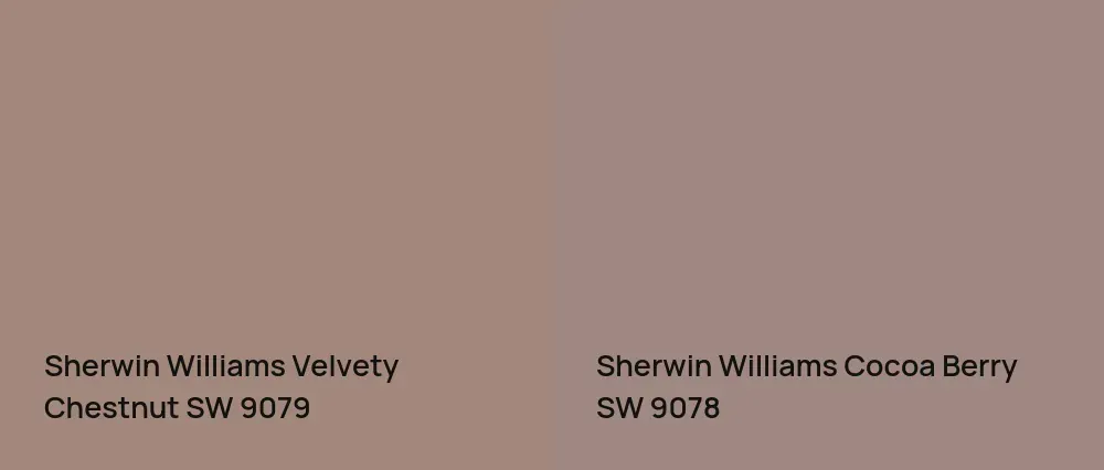 Sherwin Williams Velvety Chestnut SW 9079 vs Sherwin Williams Cocoa Berry SW 9078