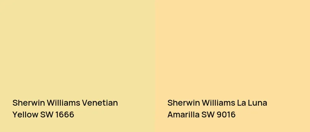 Sherwin Williams Venetian Yellow SW 1666 vs Sherwin Williams La Luna Amarilla SW 9016