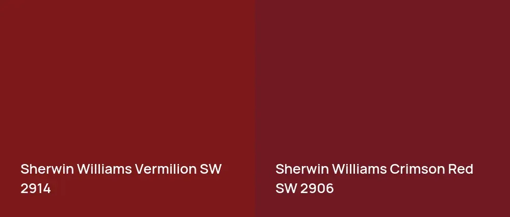 Sherwin Williams Vermilion SW 2914 vs Sherwin Williams Crimson Red SW 2906