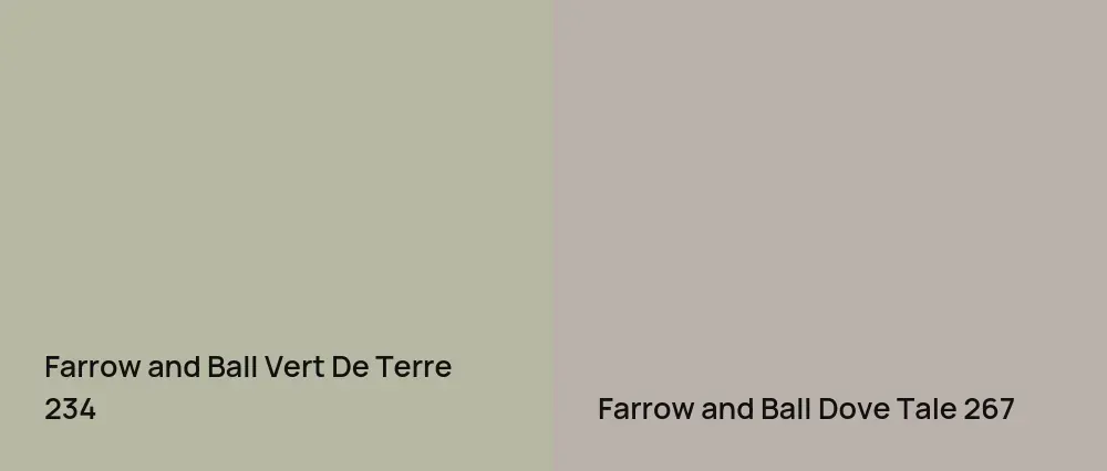 Farrow and Ball Vert De Terre 234 vs Farrow and Ball Dove Tale 267