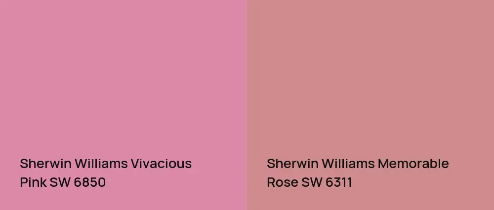 Sherwin Williams Vivacious Pink SW 6850 vs Sherwin Williams Memorable Rose SW 6311