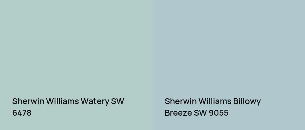 Sherwin Williams Watery SW 6478 vs Sherwin Williams Billowy Breeze SW 9055