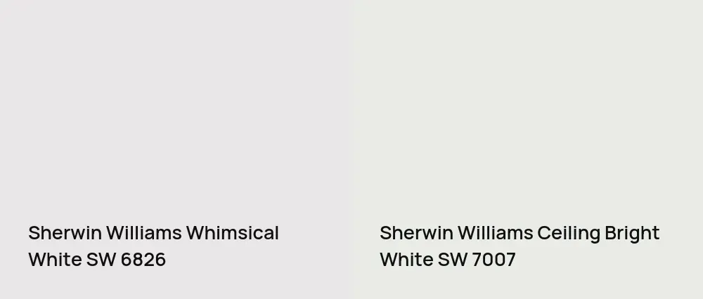 Sherwin Williams Whimsical White SW 6826 vs Sherwin Williams Ceiling Bright White SW 7007