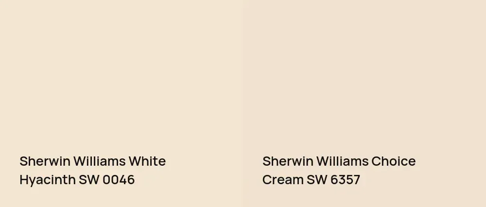 Sherwin Williams White Hyacinth SW 0046 vs Sherwin Williams Choice Cream SW 6357