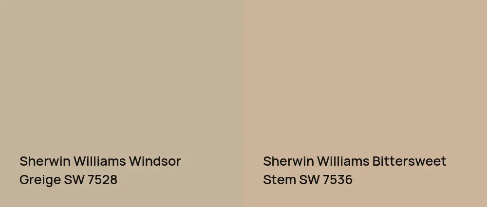 Sherwin Williams Windsor Greige SW 7528 vs Sherwin Williams Bittersweet Stem SW 7536