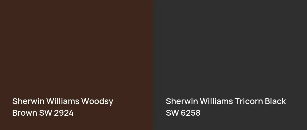 Sherwin Williams Woodsy Brown SW 2924 vs Sherwin Williams Tricorn Black SW 6258