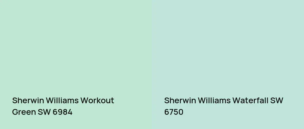 Sherwin Williams Workout Green SW 6984 vs Sherwin Williams Waterfall SW 6750