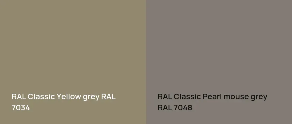 RAL Classic  Yellow grey RAL 7034 vs RAL Classic  Pearl mouse grey RAL 7048