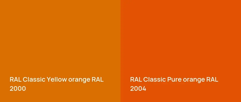 RAL Classic  Yellow orange RAL 2000 vs RAL Classic  Pure orange RAL 2004