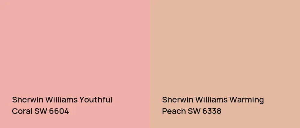Sherwin Williams Youthful Coral SW 6604 vs Sherwin Williams Warming Peach SW 6338