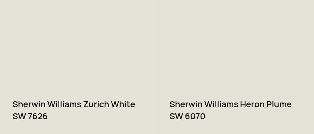 Sherwin Williams Zurich White SW 7626 vs Sherwin Williams Heron Plume SW 6070
