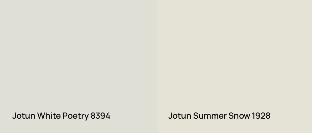 Jotun White Poetry 8394 vs Jotun Summer Snow 1928
