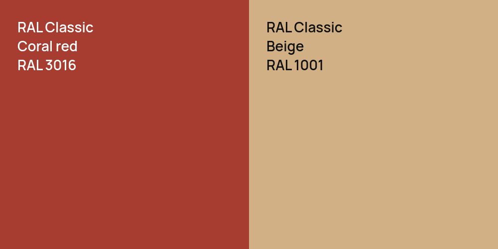 RAL Classic  Coral red vs. RAL Classic  Beige