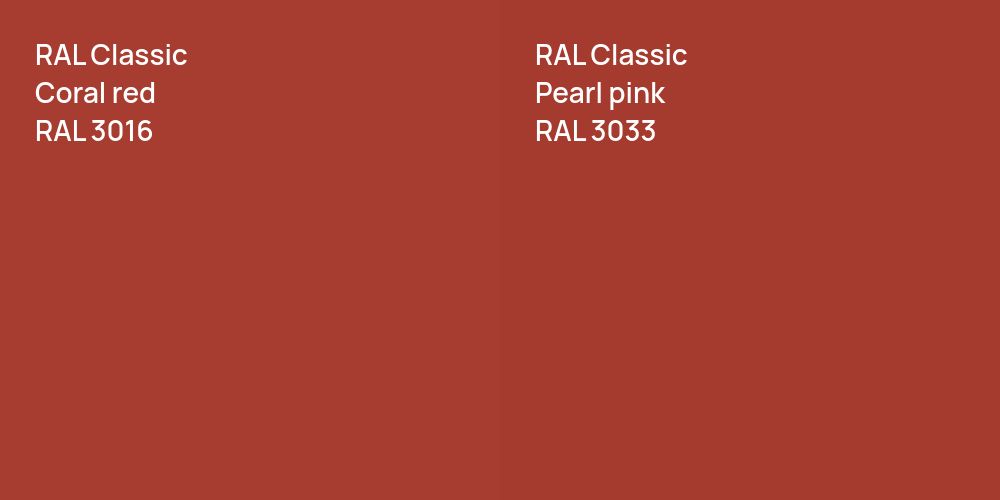 RAL Classic  Coral red vs. RAL Classic  Pearl pink