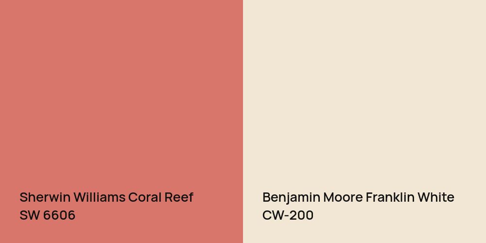 Sherwin Williams Coral Reef vs. Benjamin Moore Franklin White