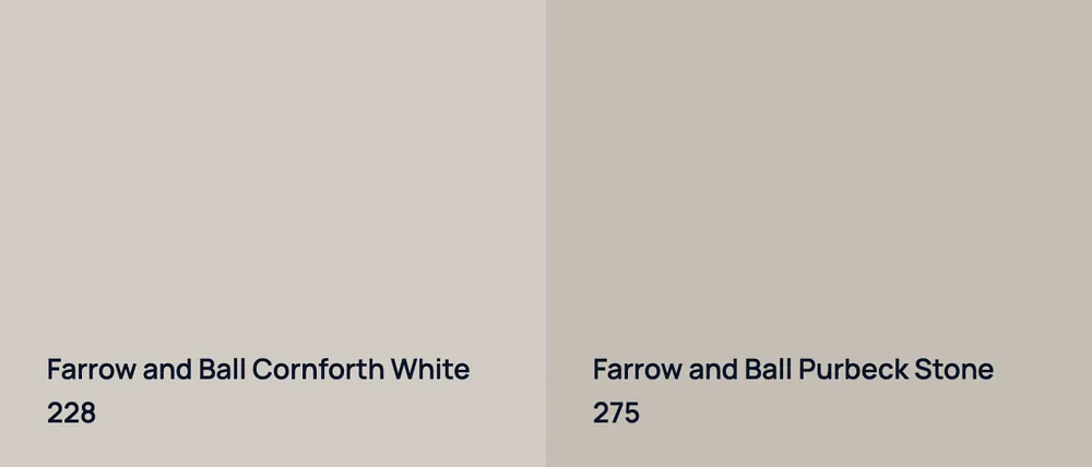 Farrow and Ball Cornforth White 228 vs Farrow and Ball Purbeck Stone 275