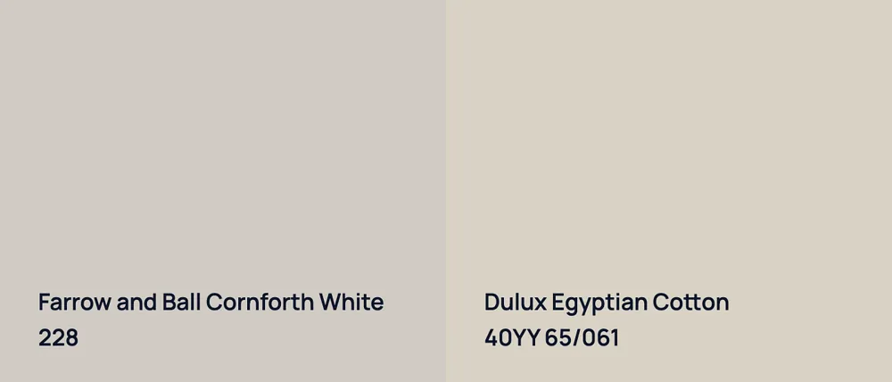 Farrow and Ball Cornforth White 228 vs Dulux Egyptian Cotton 40YY 65/061