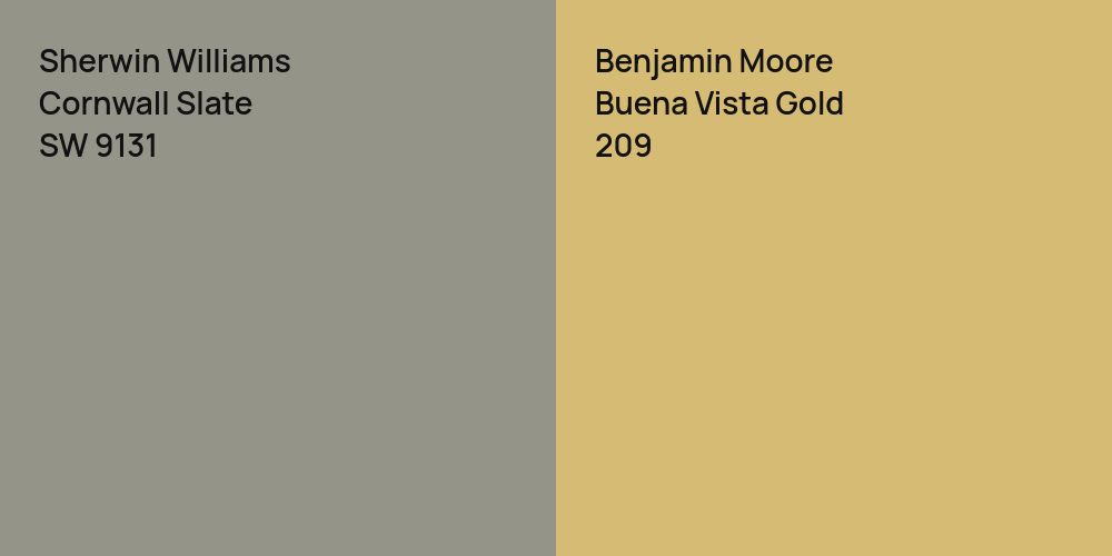 Sherwin Williams Cornwall Slate vs. Benjamin Moore Buena Vista Gold