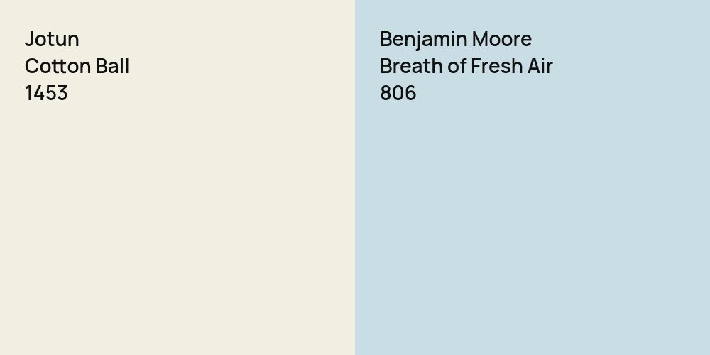 Jotun Cotton Ball vs. Benjamin Moore Breath of Fresh Air