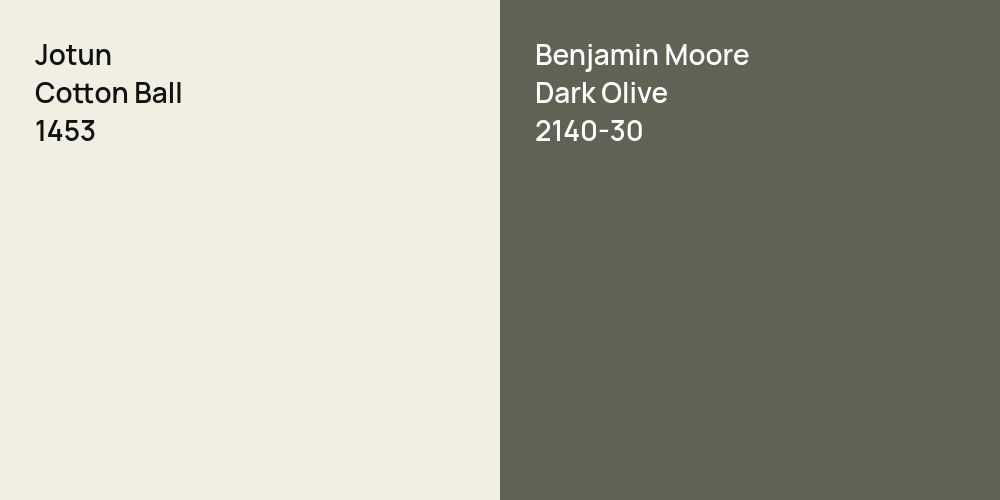 Jotun Cotton Ball vs. Benjamin Moore Dark Olive