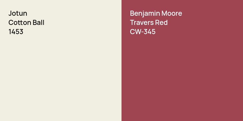 Jotun Cotton Ball vs. Benjamin Moore Travers Red