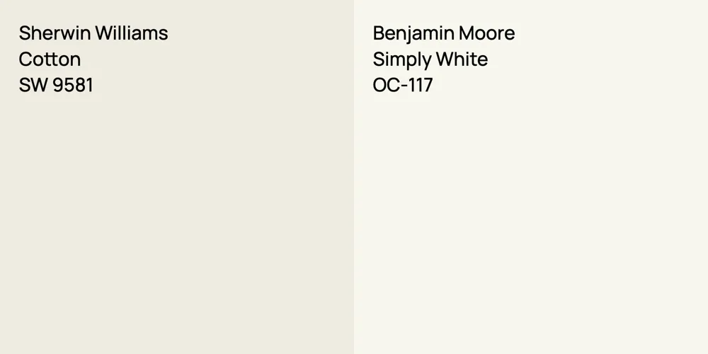 Sherwin Williams Cotton vs. Benjamin Moore Simply White