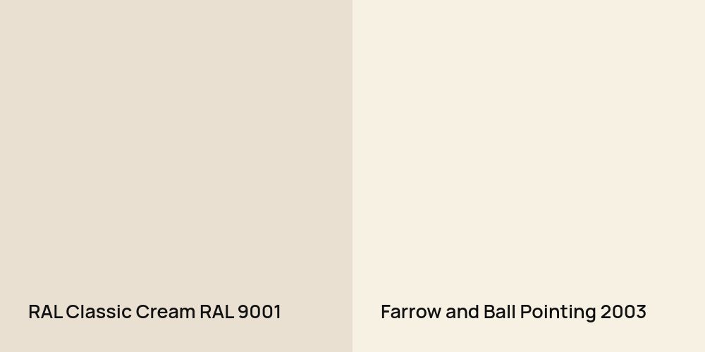 RAL Classic  Cream vs. Farrow and Ball Pointing