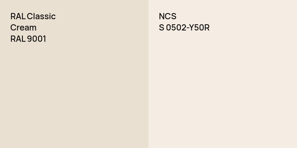 RAL Classic  Cream vs. NCS S 0502-Y50R