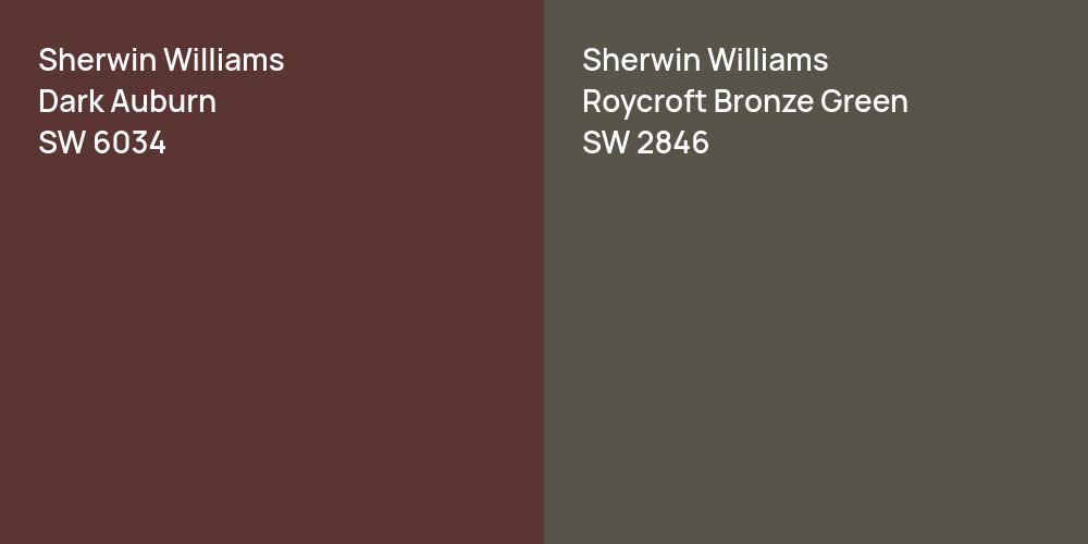 Sherwin Williams Dark Auburn vs. Sherwin Williams Roycroft Bronze Green