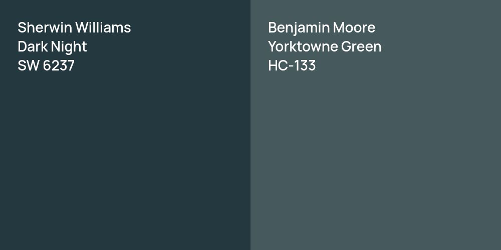 Sherwin Williams Dark Night vs. Benjamin Moore Yorktowne Green