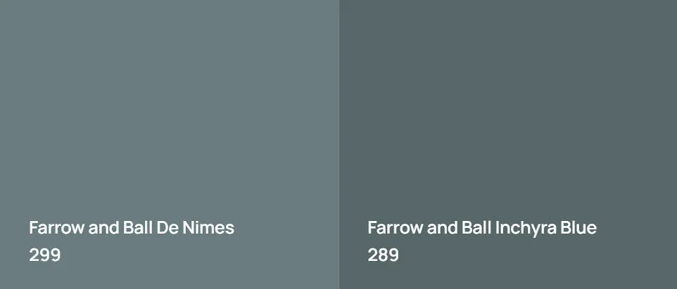Farrow and Ball De Nimes 299 vs Farrow and Ball Inchyra Blue 289