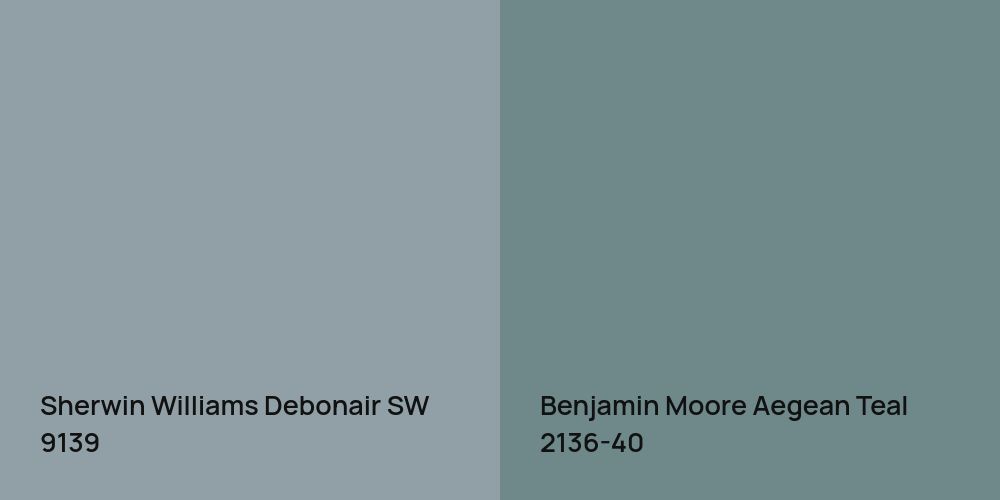 Sherwin Williams Debonair vs. Benjamin Moore Aegean Teal