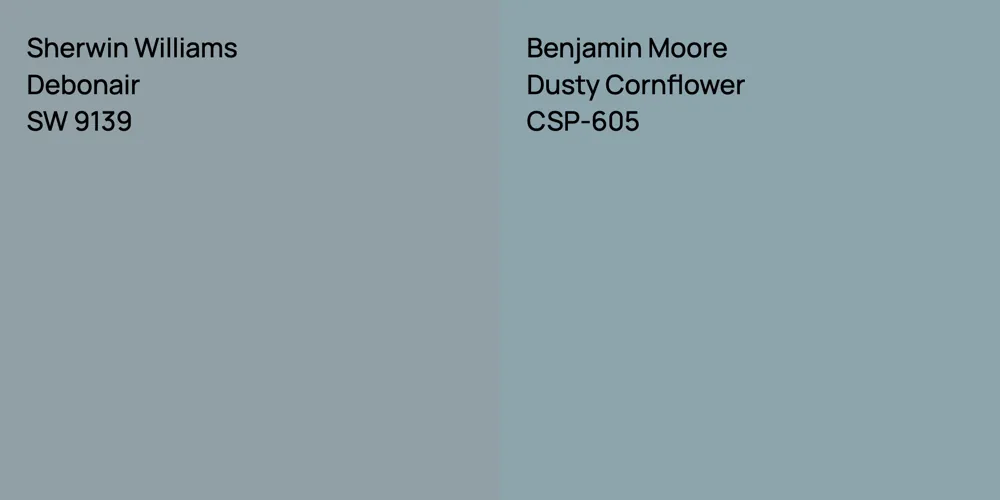 Sherwin Williams Debonair vs. Benjamin Moore Dusty Cornflower